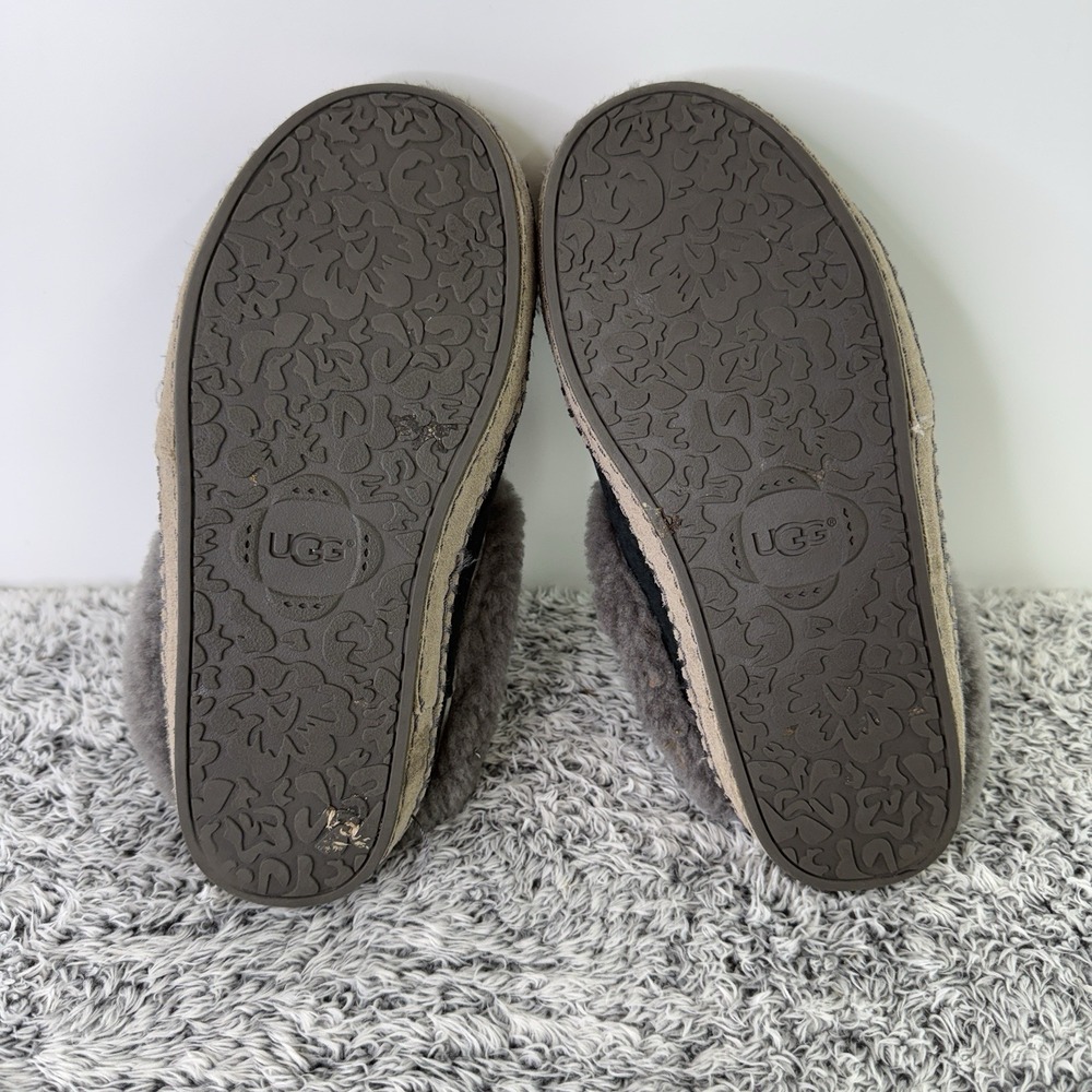 Uggs Slippers Black Gray Slip On Sheepskin Suede Shoes Women's Size 7 - Picture 9 of 10
